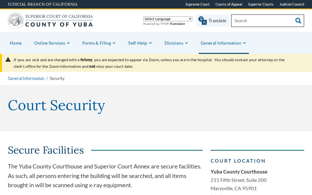 Yuba County courthouse security screening rules