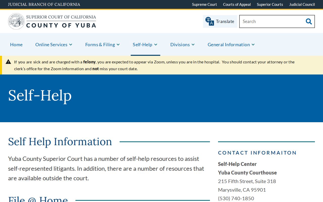 Yuba Superior Court Self-Help Center information