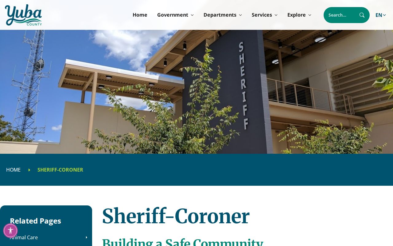 Yuba County Sheriff-Coroner page linking criminal record services