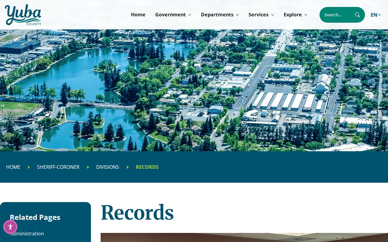 Yuba County Sheriff Records Unit services page